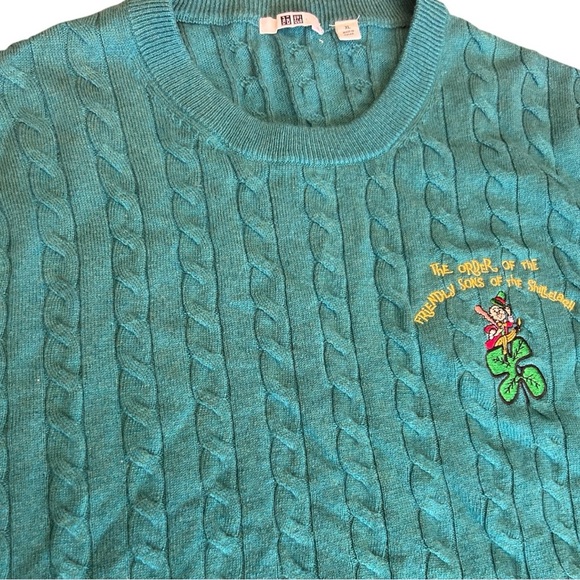 Uniqlo Order of the Friendly Sons of the Shillelagh Green Cable Knit Sweater XL - Picture 2 of 7